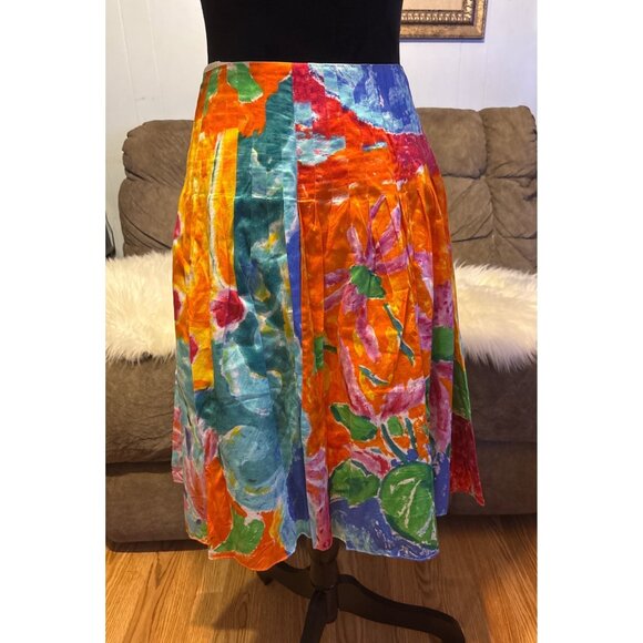 Lauren Ralph Lauren Womens Multi-Color Abstract Pleated Artsy Skirt Sz 6 Boho - Picture 2 of 7